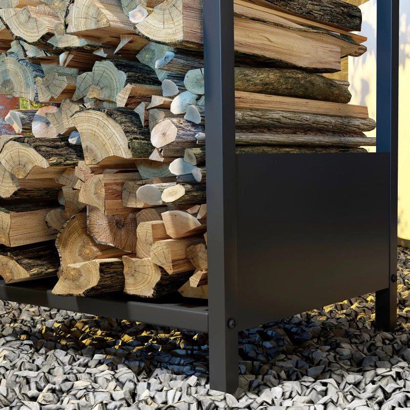 Outsunny Scaffale Portalegna da Esterno e Interno in Acciaio con Base Rialzata, 39x35x76cm, Nero