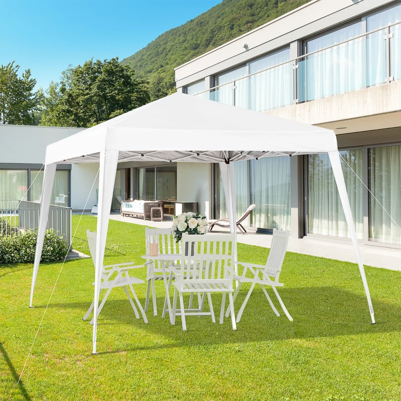 Outsunny Gazebo Pieghevole da Giardino 2.4x2.4m con Struttura in Acciaio e Corde Antivento, Bianco