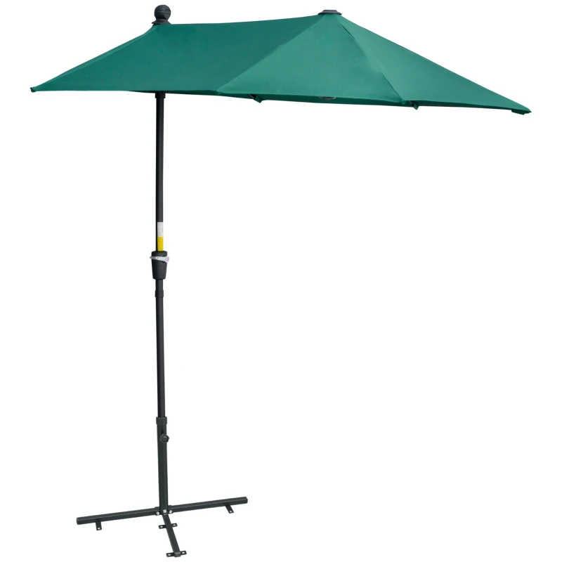 Outsunny 2m Half Parasol Market Umbrella Garden Balcony Parasol with Crank Handle, Base, Double-Sided Canopy, Dark Green