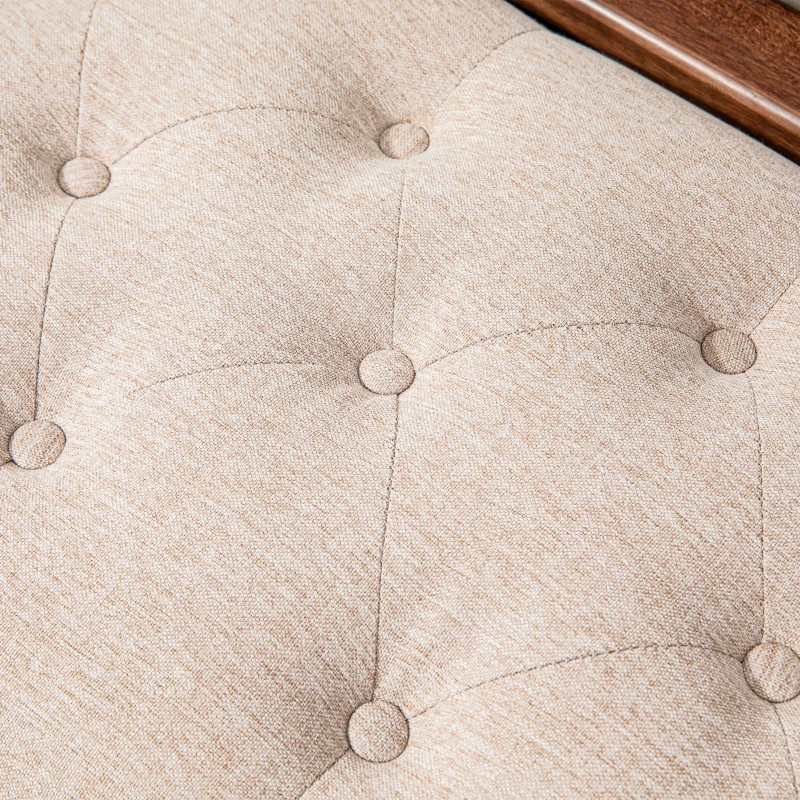 HOMCOM Panca Fondo Letto Imbottita e a Bottoni, in Tessuto Effetto Lino e Legno, 141x44x65 cm, Beige