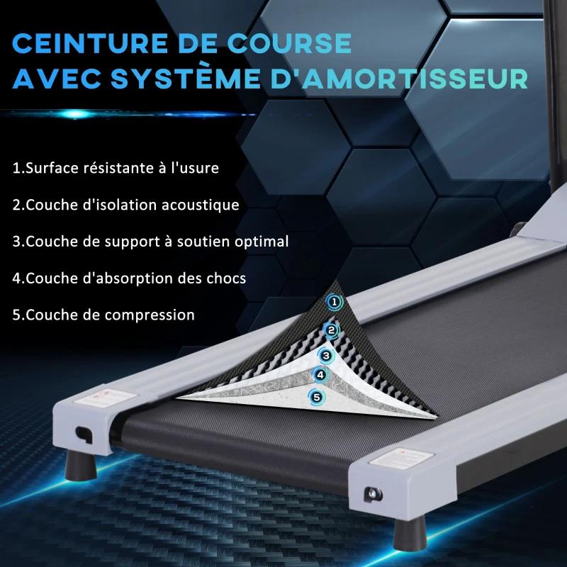 HOMCOM Tapis de Course Electrique Pliable tapis de marche électrique tapis de Fitness motorisé‎ 6 km/h idéal pour maison/bureau gris noir