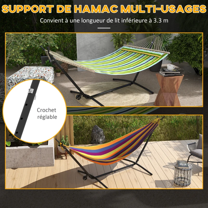 Outsunny Support Pied de hamac Structure Robuste métal époxy Hauteur réglable 6 Niveaux Noir dim. 290L x 120l x 115H cm