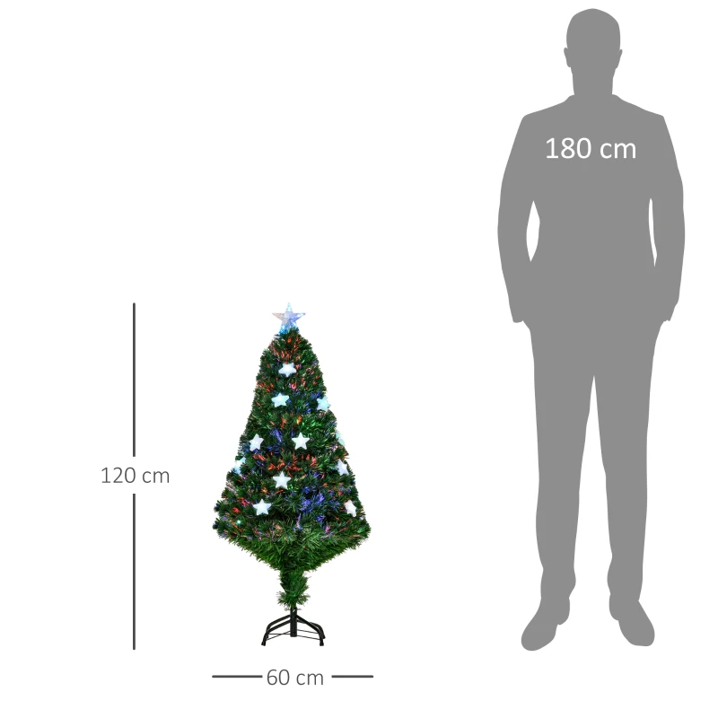 HOMCOM Albero di Natale artificiale 120cm in fibra ottica con 16 LED e 3 colori a forma di stella foltissimo, rimovibile e pieghevole | Aosom Italy