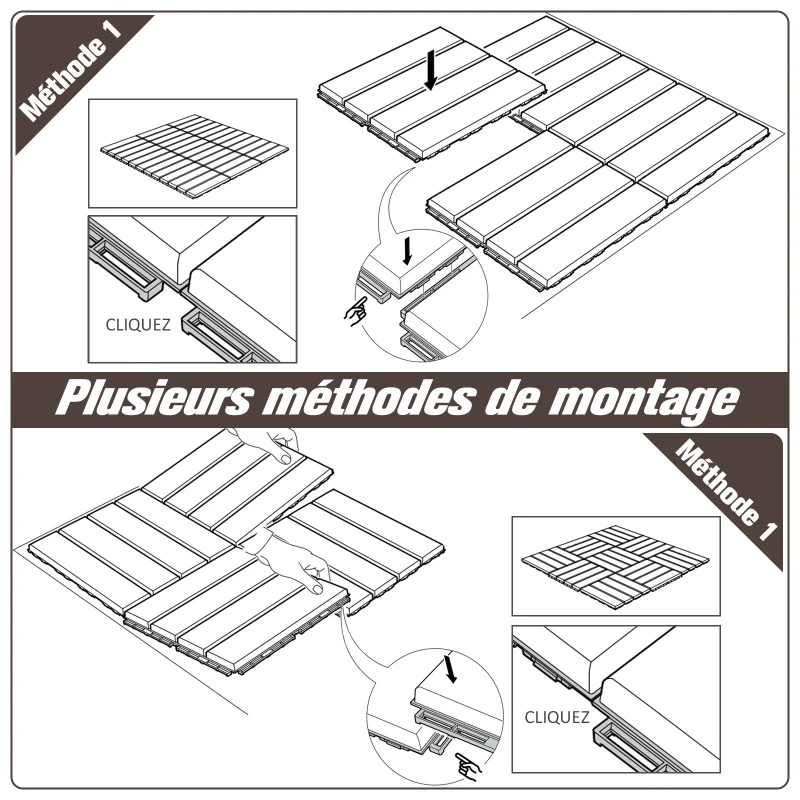 Outsunny Caillebotis - Dalles terrasse - Lot de 9 - emboîtables, Installation très Simple - Petits Carreaux Composite Plastique Imitation Bois Chocolat