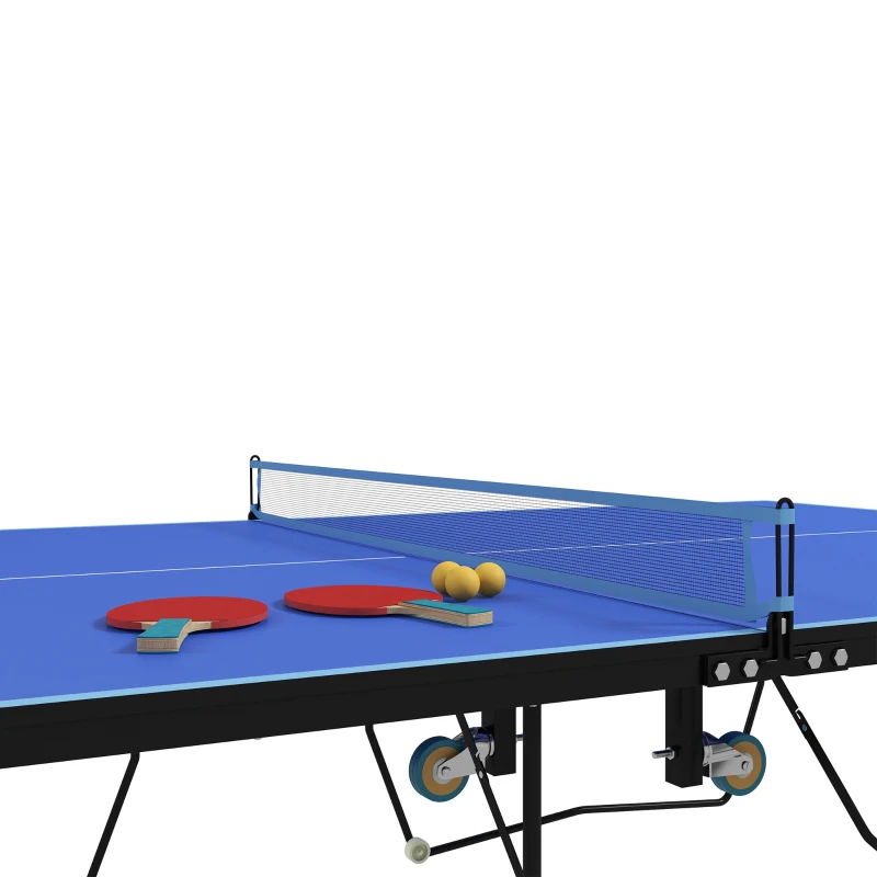 SPORTNOW 9FT Folding Tennis Table, with 8 Wheels, for Indoor Use, Blue