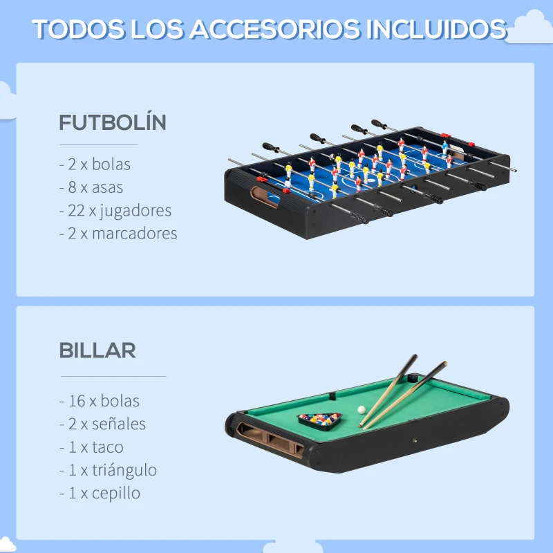 HOMCOM Mesa Multijuegos 6en1 para Niños de +7 Años con Ruedas Billar Futbolín Ping-Pong Anillas Hockey 120x88x79cm Negro