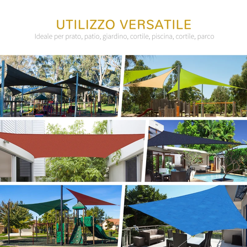 Outsunny Tenda da Sole Triangolare Anti-UV e Traspirante con Ganci a D, in HDPE, 5x5x5 m, Bianca e Blu