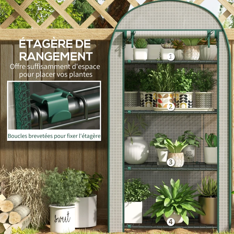 Outsunny Serre de jardin serre de balcon résistante aux UV porte enroulable 4 étagères couverture en PE 80 x 50 x 160 cm blanc