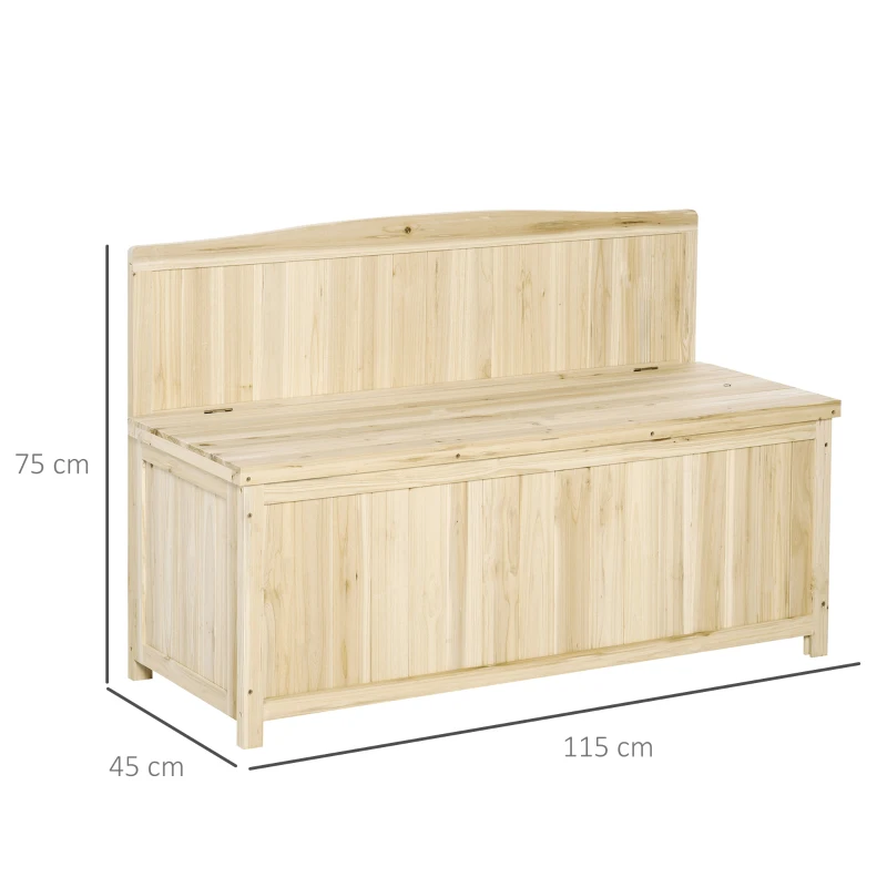 Outsunny Panca Contenitore da Esterno in Legno di Abete Naturale con Schienale per Giardino e Terrazza, 115x45x75cm