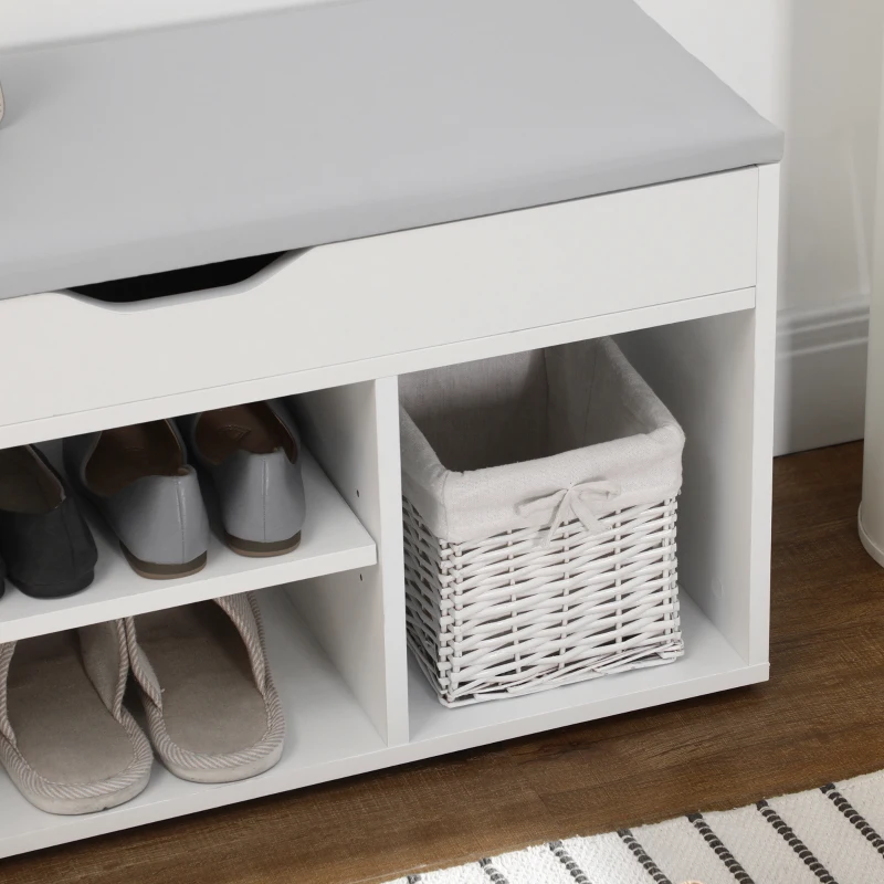 HOMCOM Armario Zapatero para Almacenamiento Banco de Zapatero con Asiento Estantes Cajón y Cojín Dos Niveles para Entrada y Recibidores Moderno Carga Max 120kg 80x30x43cm Blanco