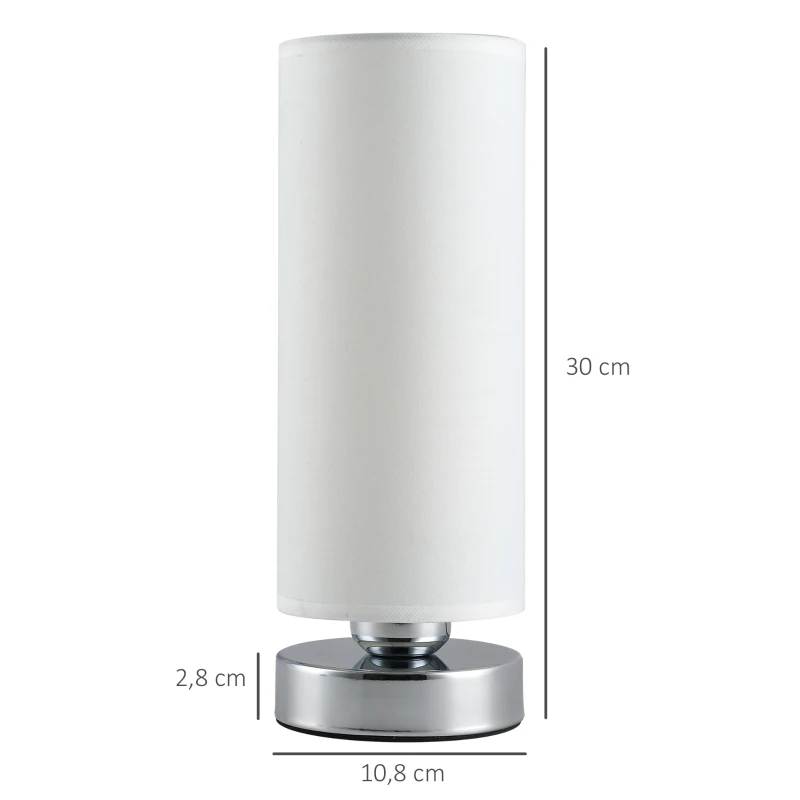 HOMCOM Lampe de table tactile dim. Ø 10,8 x 30H cm piètement métal chromé abat-jour coton polyester blanc