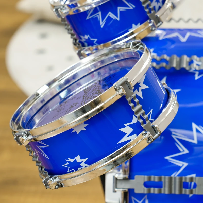 AIYAPLAY Batería para Niños de +3 Años con Tambores Bombo Platillo Pedal y Baquetas Diseño con Tema de Estrellas 65x22x57 cm Azul