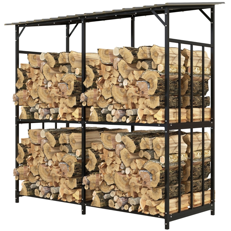 Porte-bûches Sking En Métal Noir - Bac De Rangement Pour Bois De Chauffage - Extérieur/Intérieur Avec Motif Animal