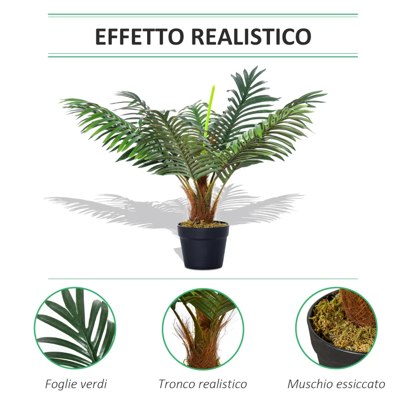 Outsunny Palma in Plastica Decorativa, Pianta Tropicale Finta con Vaso per Interno ed Esterno, Ф16 x 60cm