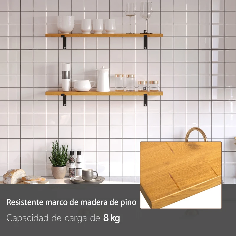 HOMCOM Juego de 2 Estantes de Pared de Madera Estanterías Flotantes para Salón Pasillo Cocina Dormitorio 90x15x2,5 cm Marrón