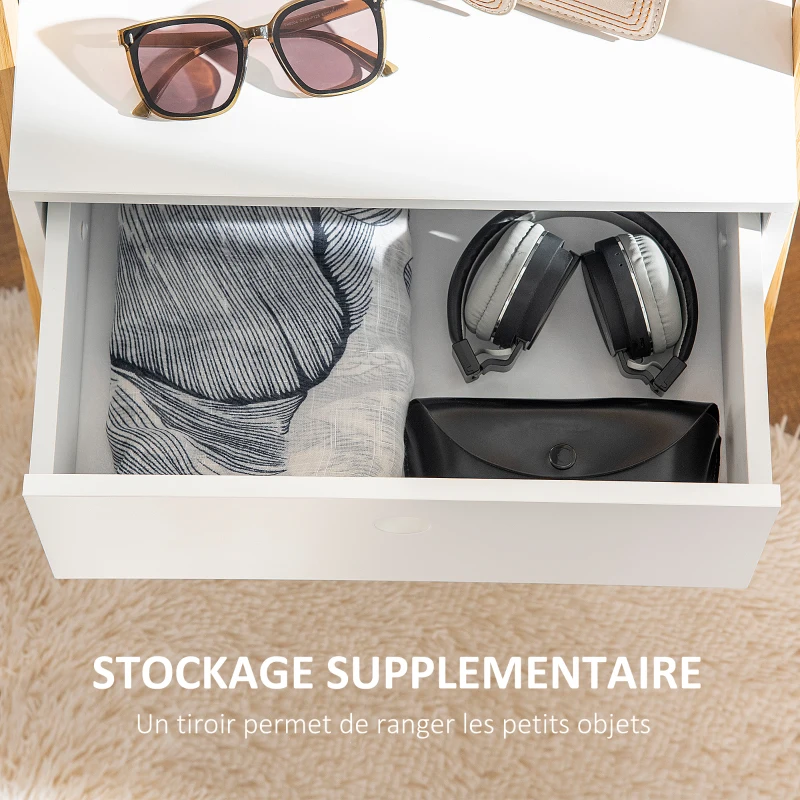 HOMCOM Miroir sur pied avec rangement tiroir en bambou et MDF - dim. 45L x 30l x 160H cm - blanc et naturel