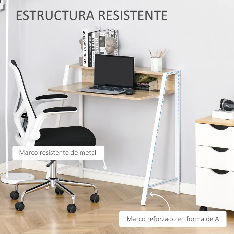 HOMCOM Escritorio Mesa de Ordenador 84x45x85cm con Encimera de Madera y Patas de Metal Estilo Moderno para Oficina Roble