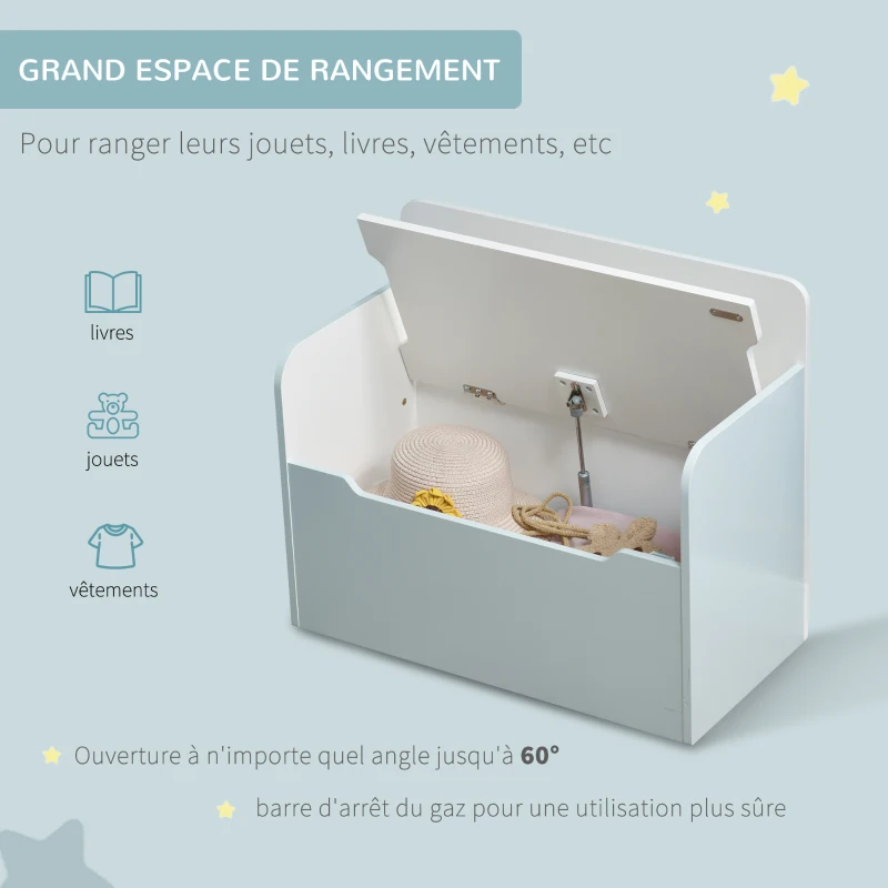 HOMCOM Coffre à jouets pour enfants banc meuble de rangement vérin pneumatique 60 x 30 x 50 cm blanc