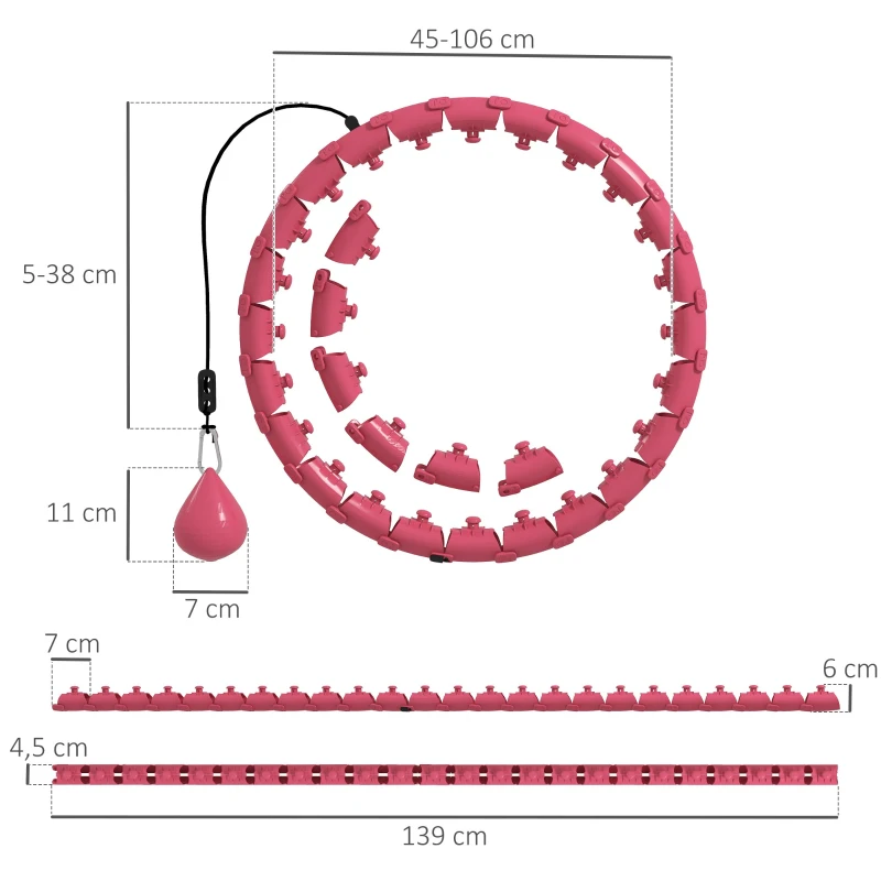 SPORTNOW Hula Hoop Cerceau avec Picots de Massage ajustable de 45 à 106 cm de tour de taille 24 segments amovibles, fitness