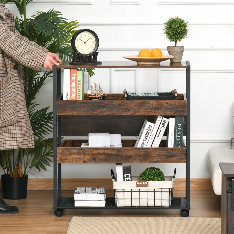 HOMCOM 4-Tier Kitchen Cart Storage Trolley with Wheels Shelves and Brakes Industrial Style, Kitchen, Dining & Living Room