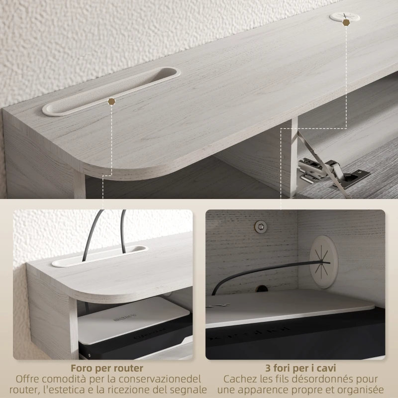 HOMCOM Mobile TV Sospeso in Legno con 2 Ripiani Aperti e Armadietto, 120x26x16 cm, Bianco e Grigio