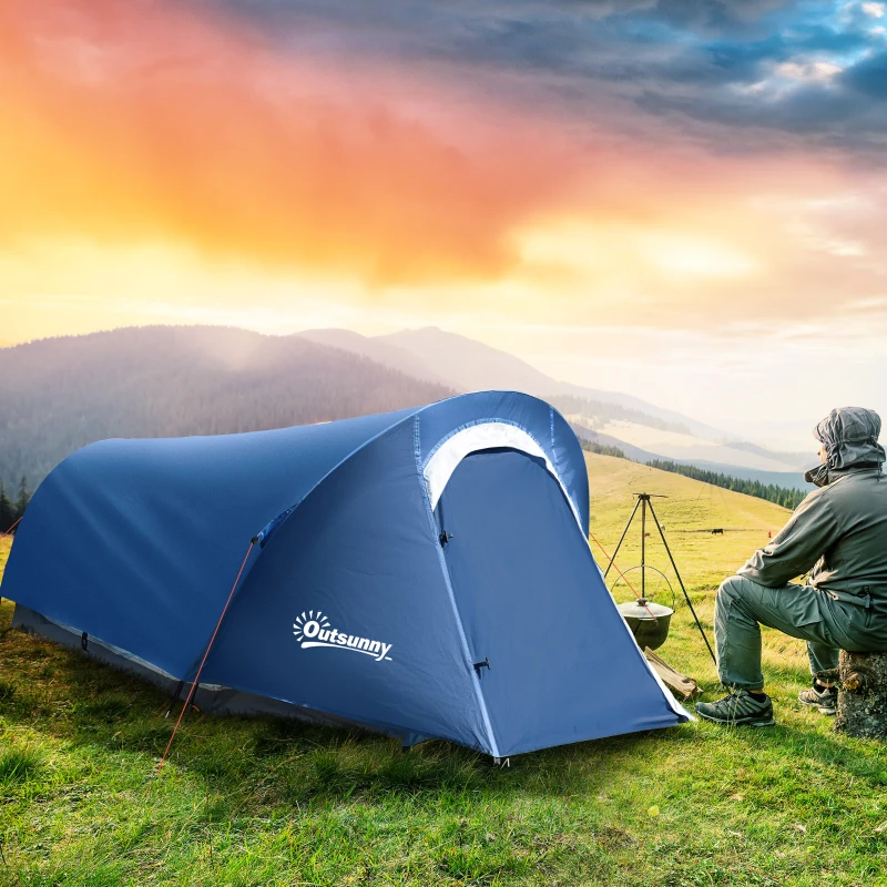 Outsunny Tenda da Campeggio in Poliestere e Tessuto Oxford con Gancio Interno e Finestre a Rete, 265x140x95 cm