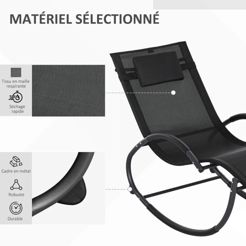 Outsunny Chaise longue à bascule avec tétière utilisation extérieure intérieure noir