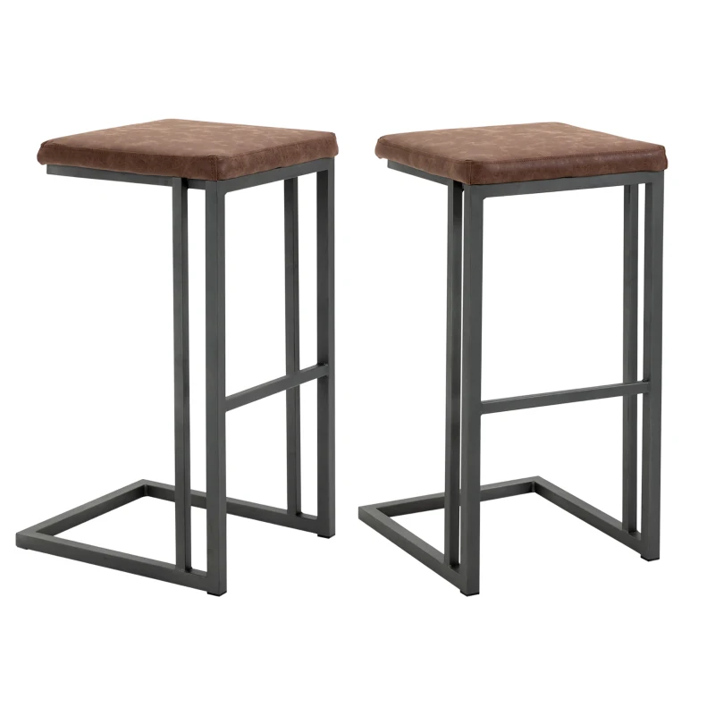 HOMCOM Set 2 Sgabelli da Bar e da Cucina, Sgabelli Imbottiti Design Vintage Stile Industriale, Finta Pelle e Metallo, Marrone