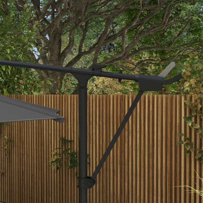 Outsunny Sombrilla de Jardín Giratoria 360° 3x3 m con Manivela Manual 8 Varillas Base Cruzada y Soporte de Acero Gris Oscuro