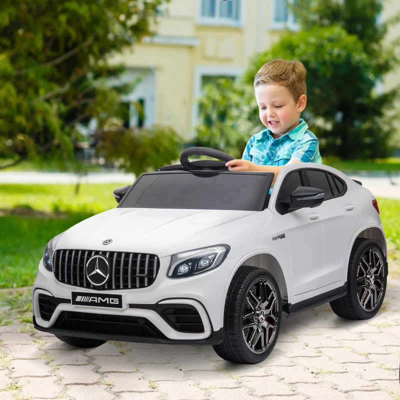 HOMCOM Voiture véhicule électrique Enfants 12 V 35 W V. 3-5 Km/h télécommande Effets sonores + Lumineux Blanc Mercedes GLC AMG(m-2)