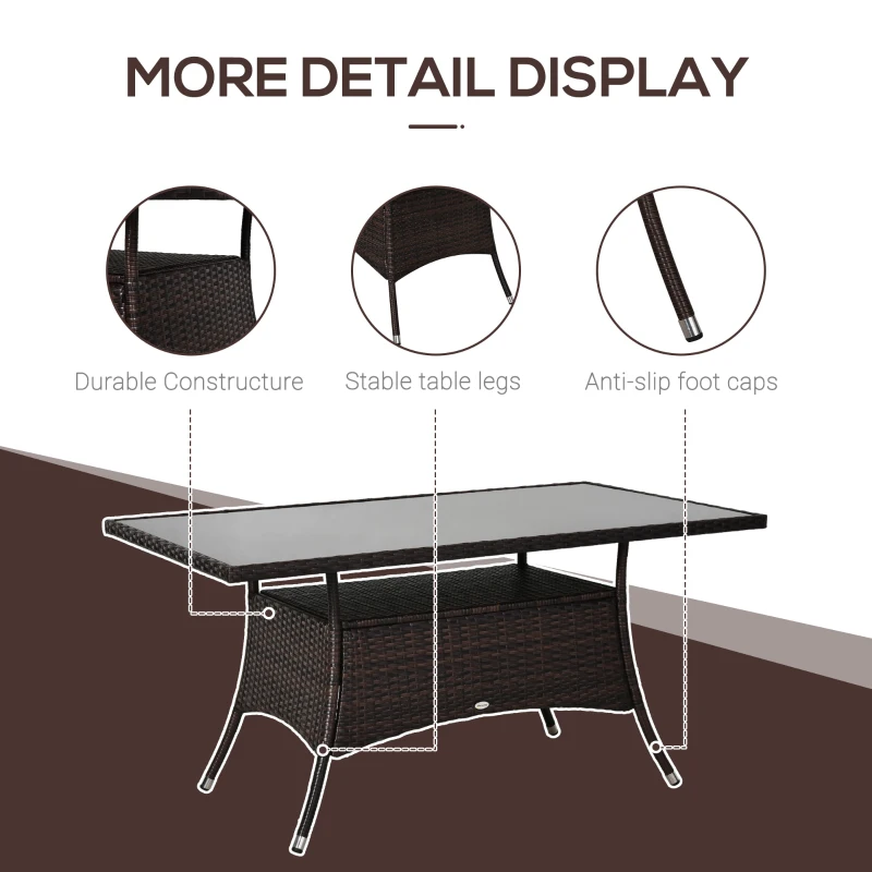 Outsunny Tavolino da Giardino con Ripiano Inferiore in PE Rattan 150x85x74cm Marrone