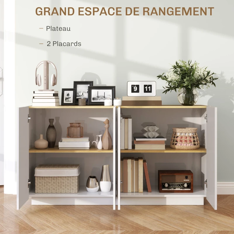 HOMCOM Buffet salle à manger buffet cuisine 4 portes à fermeture douce et étagères réglables 140l x 40P x 75H cm blanc laqué(m-4)