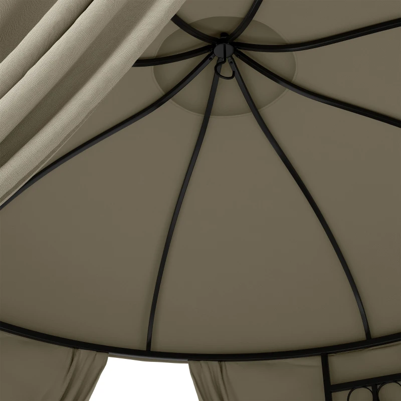 Outsunny Gazebo da Giardino Rotondo Ø3m con Tende e Prese d'Aria in Metallo e Poliestere, Beige