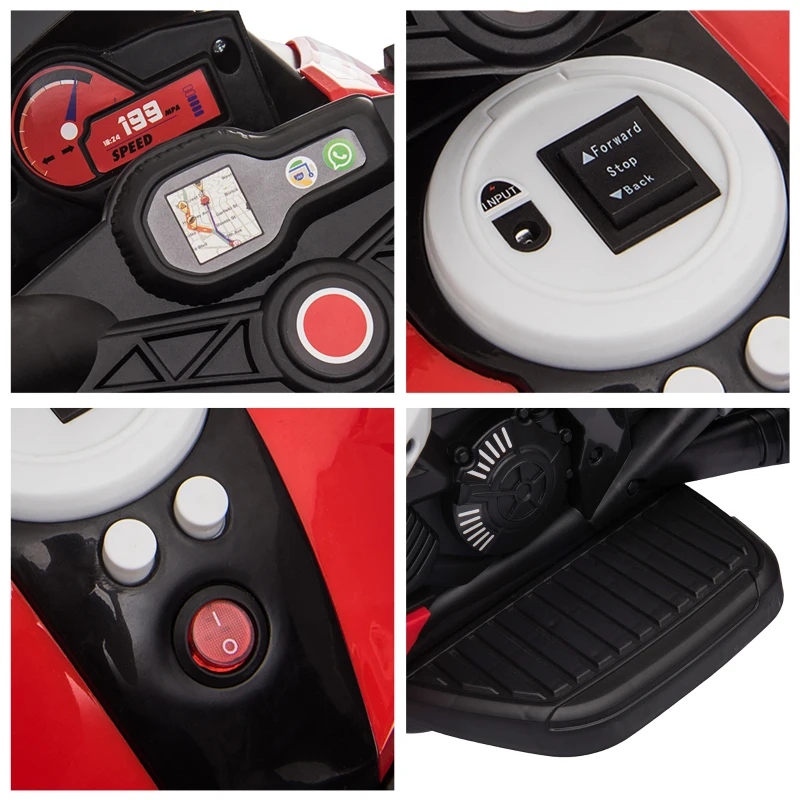 HOMCOM Moto électrique pour Enfants 3 à 6 ans, moto électrique 3 Roues 6 V, 3 Km/h Voiture électrique Enfants avec Effets Lumineux et sonores Rouge(m-9)