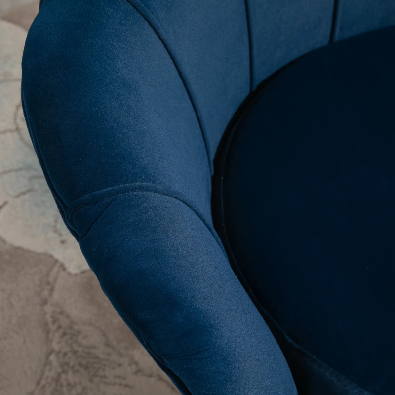 HOMCOM Fauteuil salon fauteuil en velours fauteuil coquillage avec pieds en métal doré pour chambre à coucher, bleu