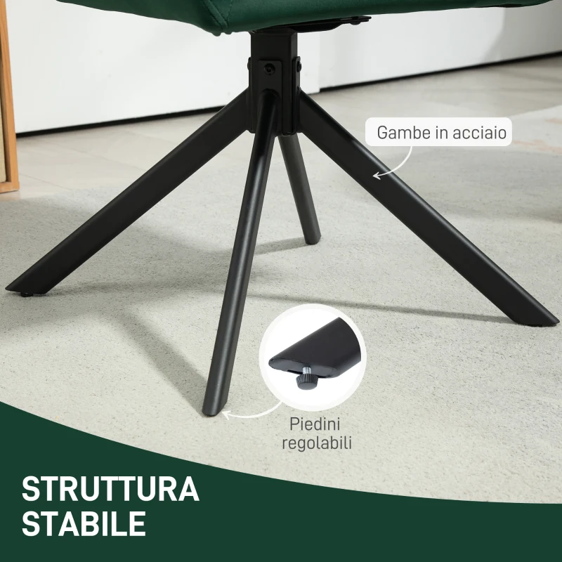 HOMCOM Poltroncina in Velluto Moderna con Seduta Girevole, Braccioli e Gambe in Acciaio, Verde