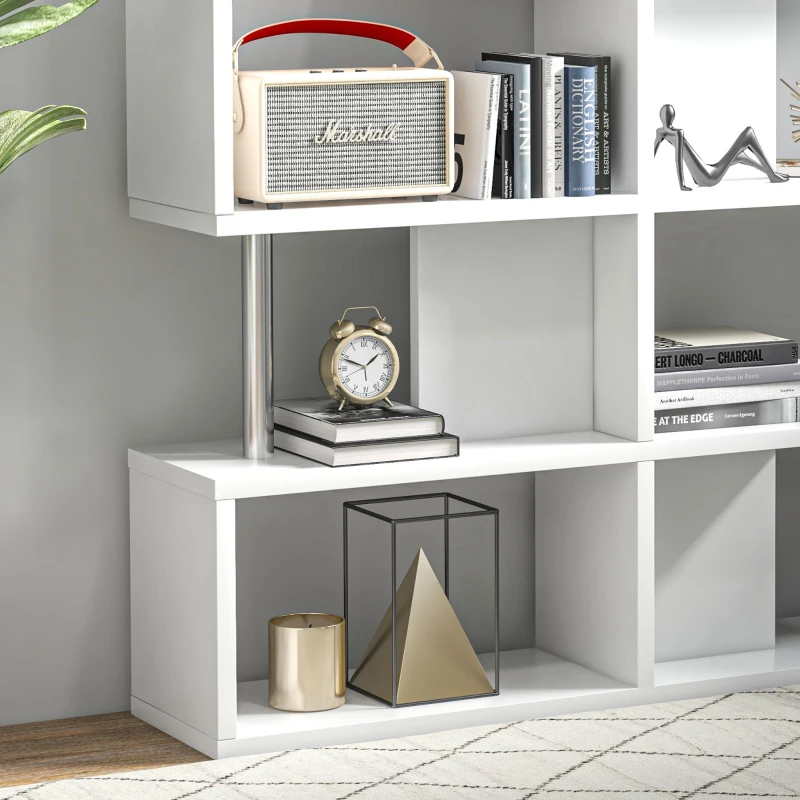 HOMCOM Scaffale Libreria ad S 5 Ripiani Design Moderno Soggiorno, Ufficio, Salotto, Legno, Bianco, 120 x 28.6 x 160 cm
