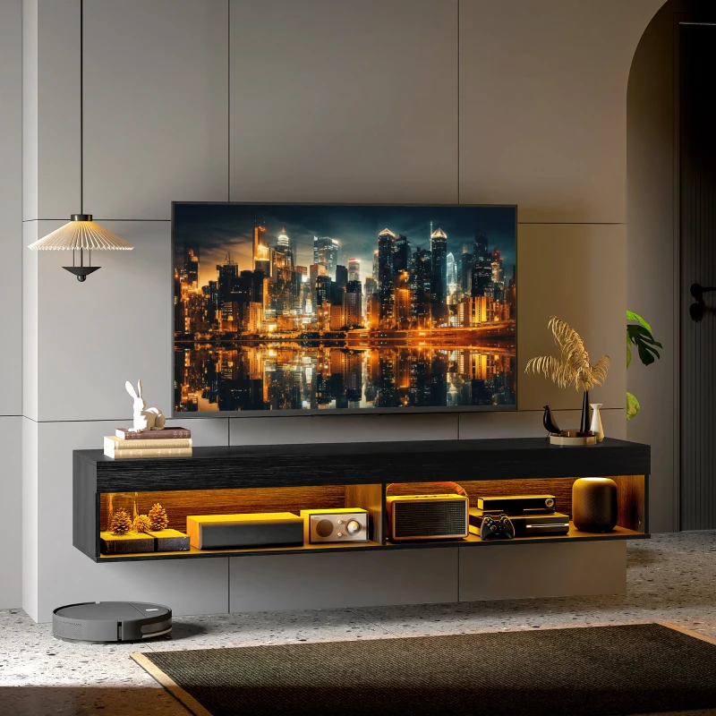 HOMCOM Mobile Porta TV fino 75" Sospeso con Luci LED 16 Colori e Telecomando, 180x40x30cm, Nero