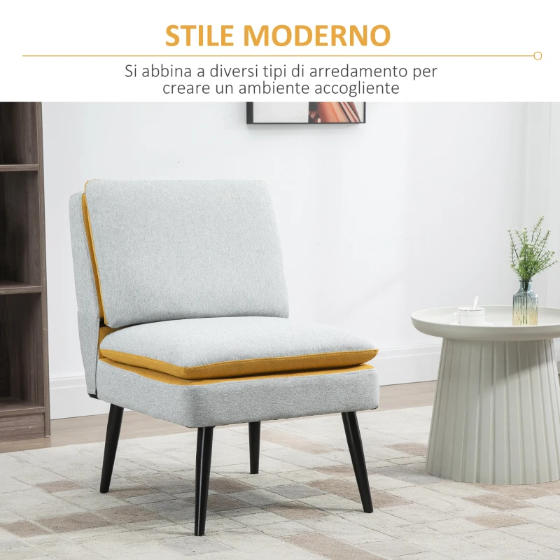 HOMCOM Poltroncina di Design Imbottita con Gambe in Acciaio e Tessuto Grigio e Giallo, 58x75x85cm