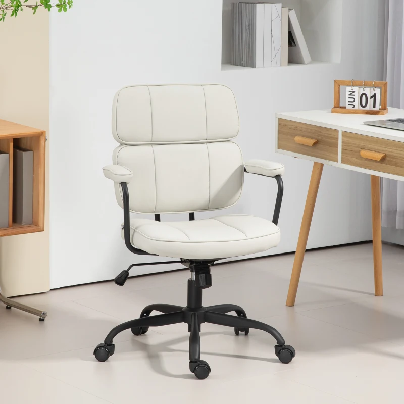 HOMCOM Chaise bureau fauteuil de bureau avec fonction à bascule, hauteur réglable et pivotant 60,5 x 59 x 89-97 cm, crème
