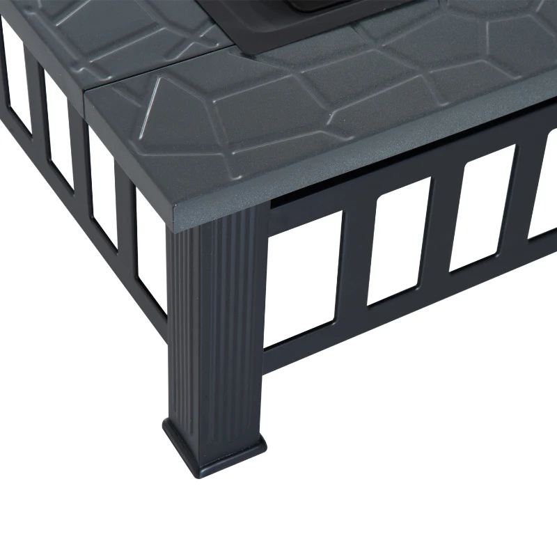Outsunny Braciere da Giardino Quadrato con Coperchio e Copertura Antipioggia, 81x81x46cm
