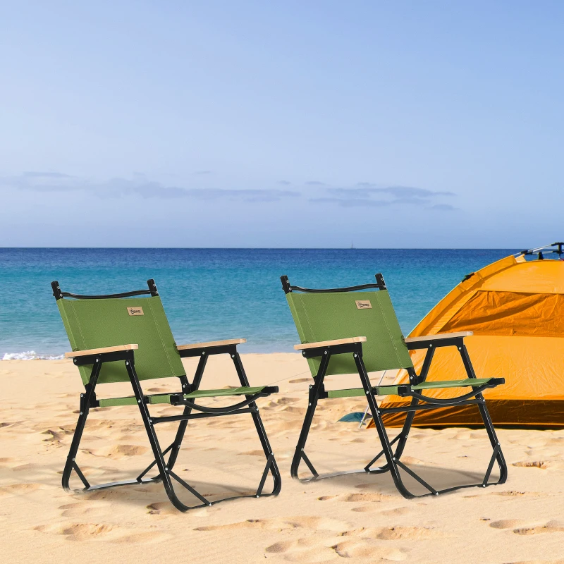 Outsunny Lot de 2 chaises de plage camping pliantes - structure en aluminium - dim. 55L x 55l x 66H cm vert