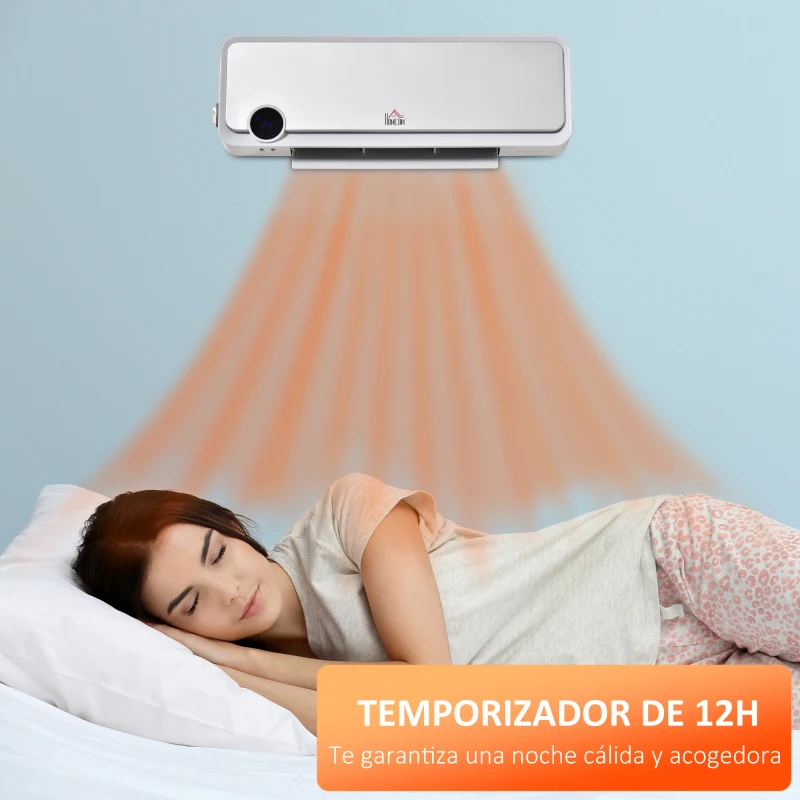HOMCOM Calefactor Baño de Pared 1000W/2000W con Mando a Distancia Pantalla LED Temporizador 12H Termostato Blanco