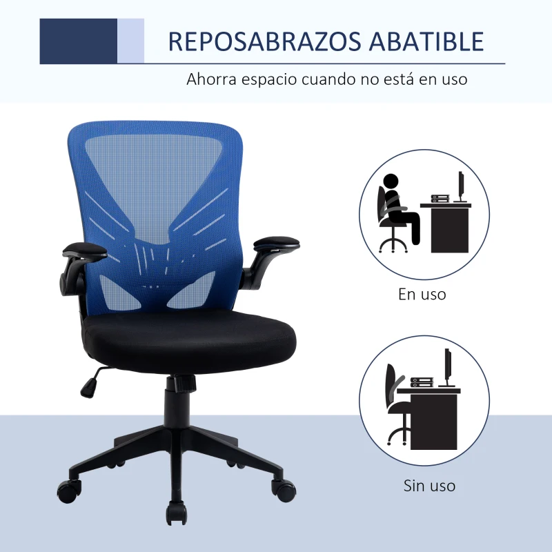 Vinsetto Silla de Oficina Ergonómica Silla de Juvenil con Altura Ajustable Reposabrazos Abatible y Soporte Lumbar Transpirable 62x59x99-107 cm Azul y Negro