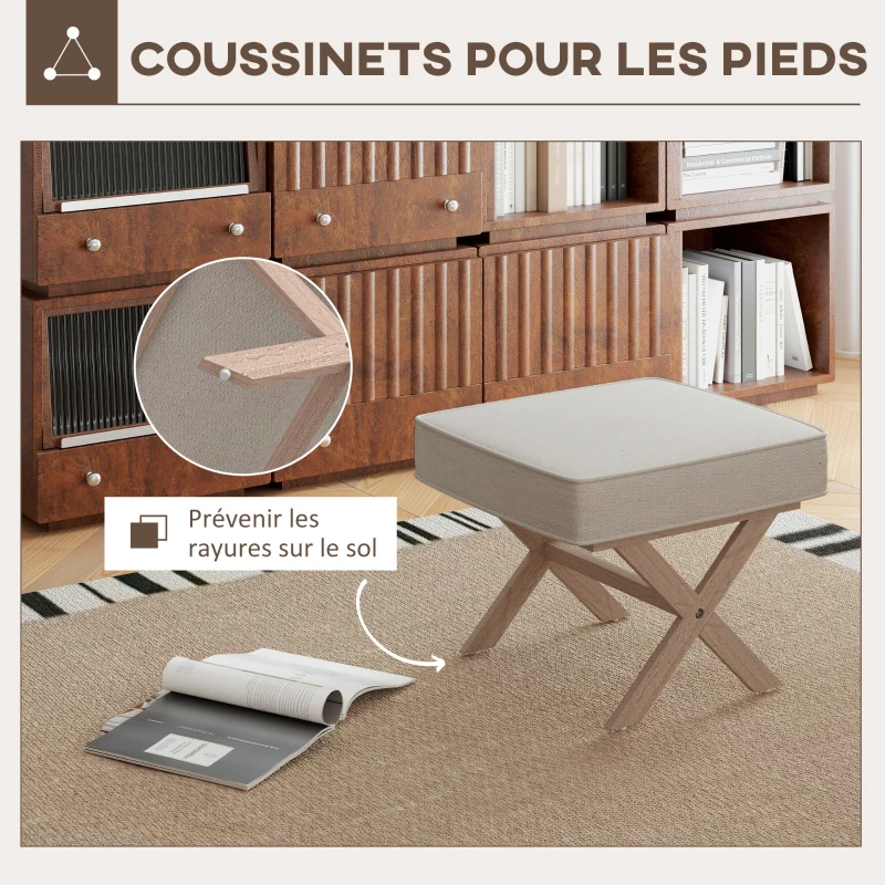 HOMCOM Repose pied salon ottoman pouf salon tabouret de canapé rectangulaire en tissu avec siège rembourré - beige