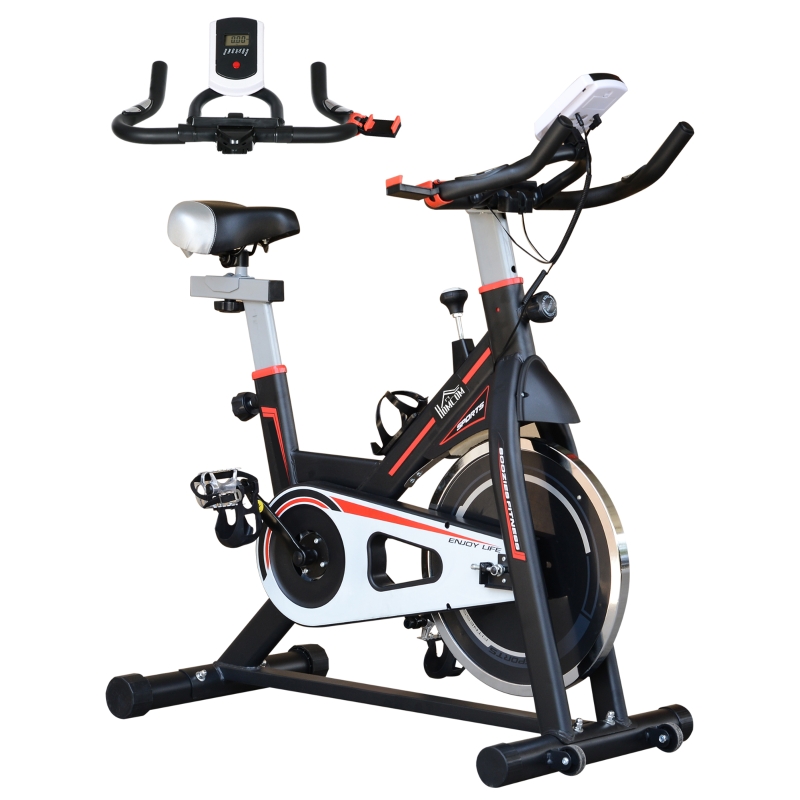 HOMCOM Belt Driven Exercise Bike Home Fitness Trainer with LCD Display Black Aosom UK