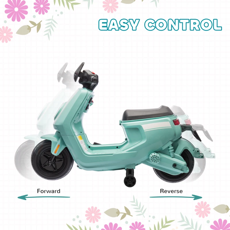 AIYAPLAY 6V Ride on Motorbike, Kids Electric Motorbike w/ Headlights, Music, Training Wheels, for Ages 18-36 Months, Green