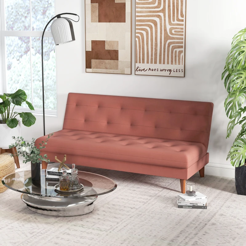 HOMCOM Divano Letto 3 Posti con Schienale Regolabile a 3 Livelli in Microfibra, 185x85x84cm, Arancione