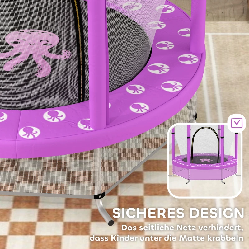 AIYAPLAY Kindertrampoline met Veiligheidsnet, voor Binnen en Buiten, 3-6 Jaar, Paars