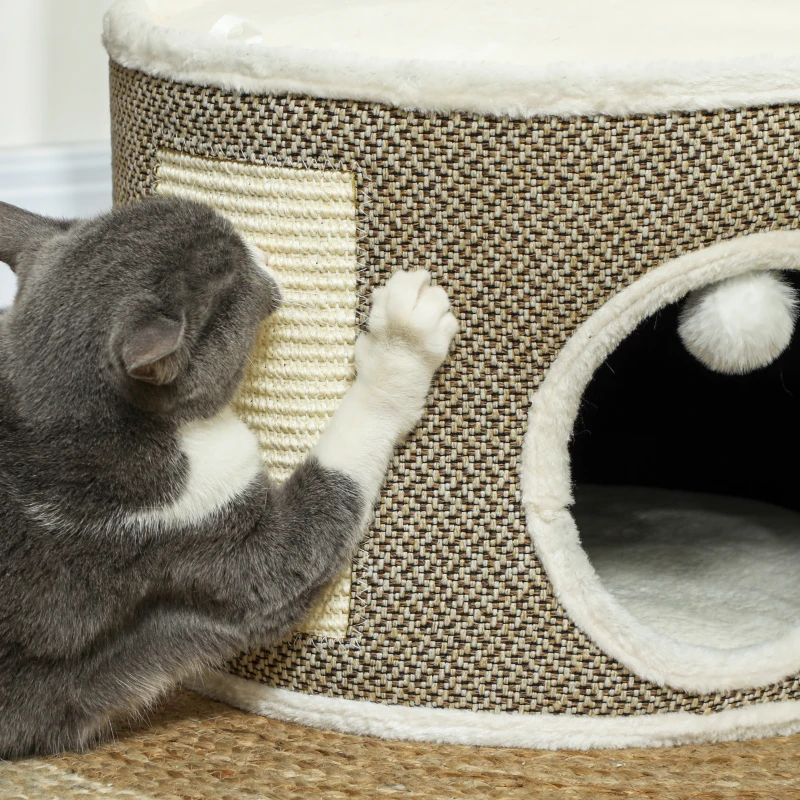 PawHut Tour griffer chat tonneau griffoir chat avec sisal pour gratter dessus en peluche coussins amovibles Ø 40 x 30 cm café
